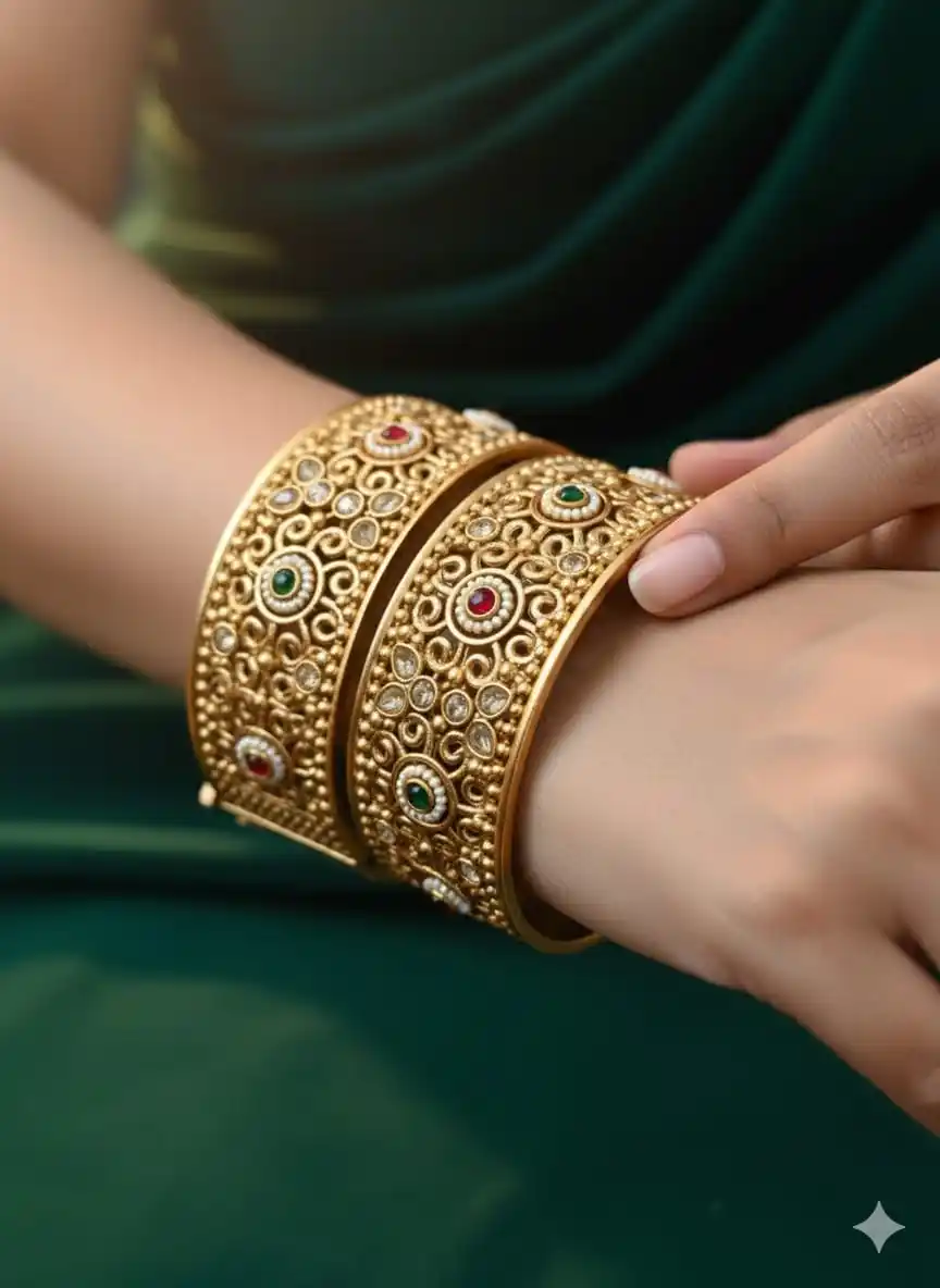 Heritage Bridal Gold Bangles with Multicolor Gemstone Detailing.png